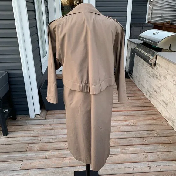 Vintage 80s 90s Khaki Long Beltless Classic Trench Coat Overcoat Raincoat - Picture 6 of 16